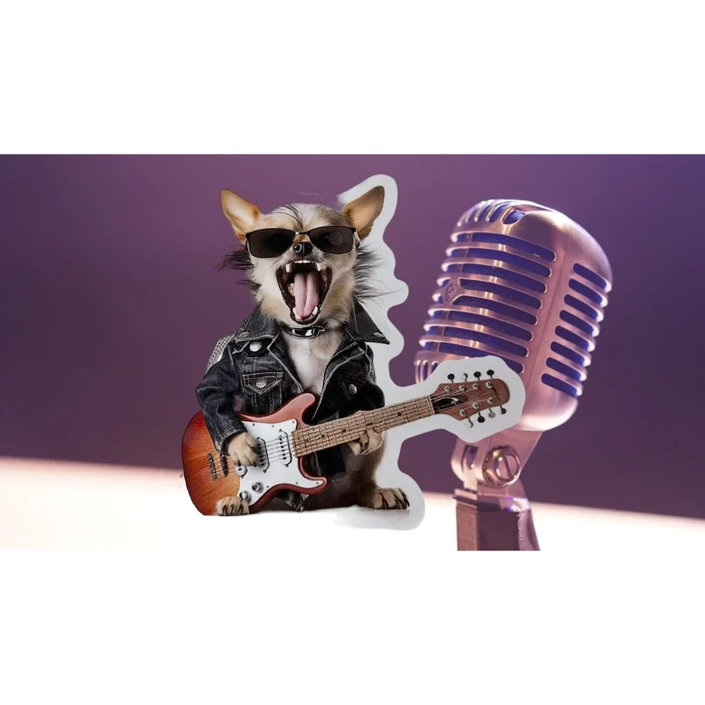 Rocking Chihuahua with Guitar Decal - Perfect for Car, Wall, Phone
